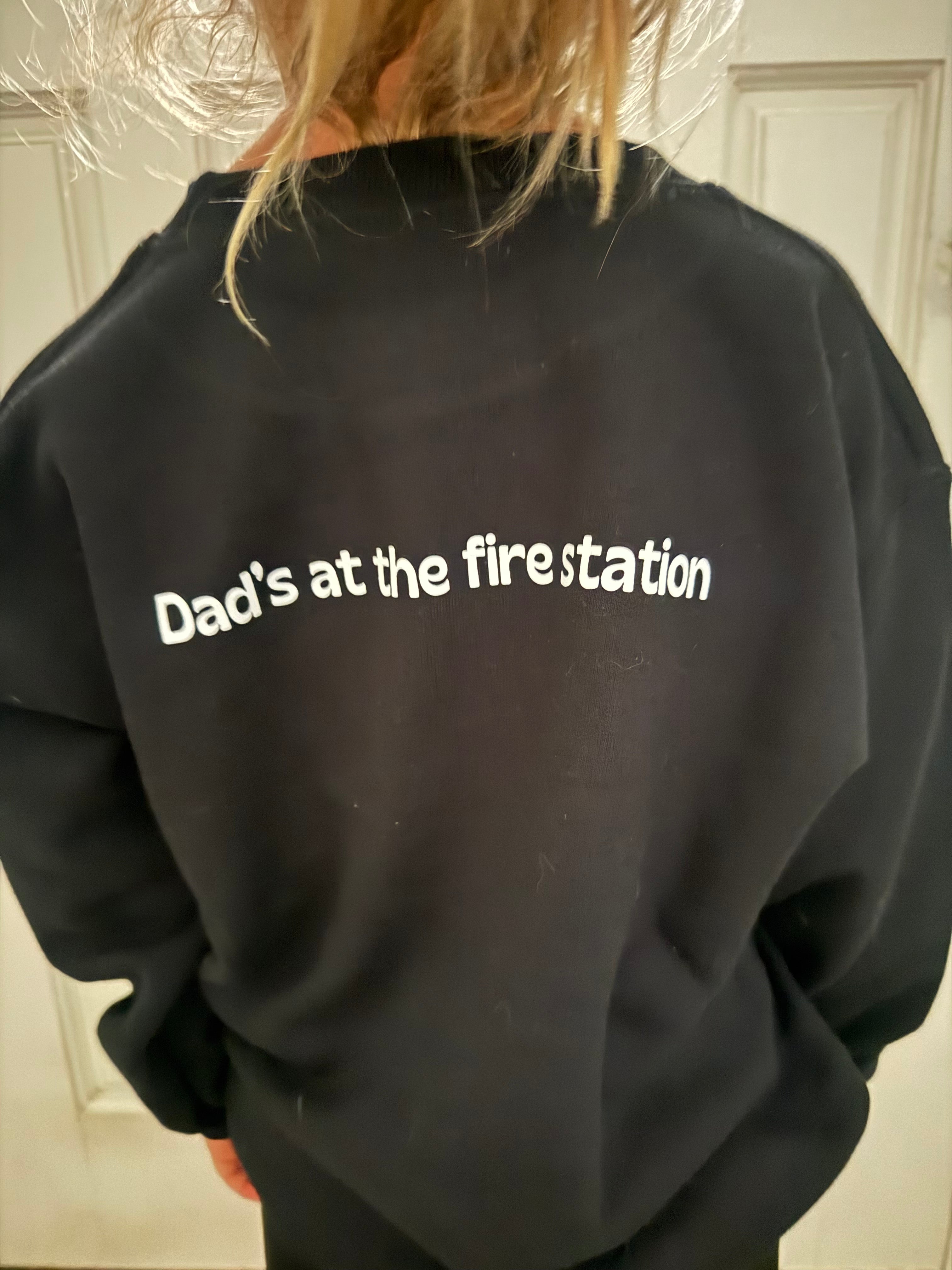Wildland Fire Kid Black Crew Sweatshirt: Dad's at the fire station